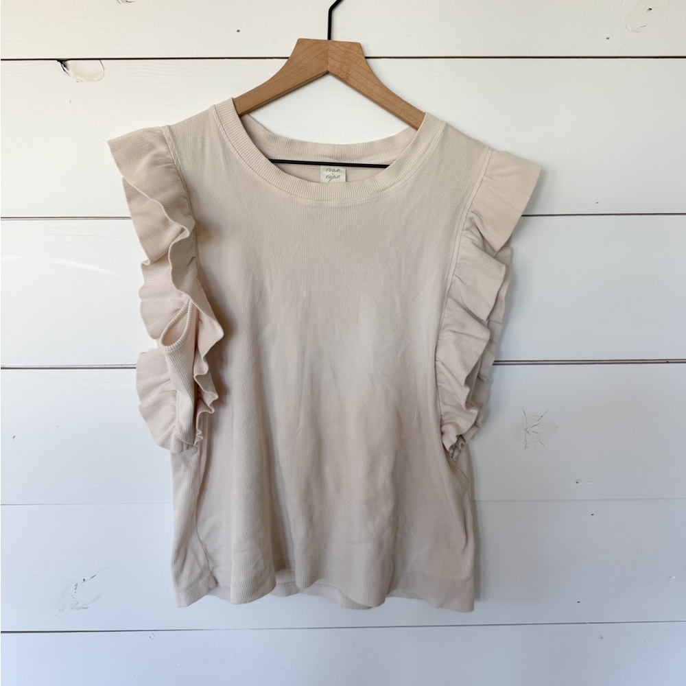 Ruffled Sleeve Women’s Top in Beige